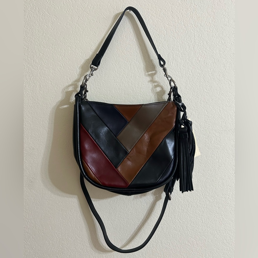 NWT Patricia Nash Calanna Leather Hobo Retro Colorblock Satchel Crossbody Black